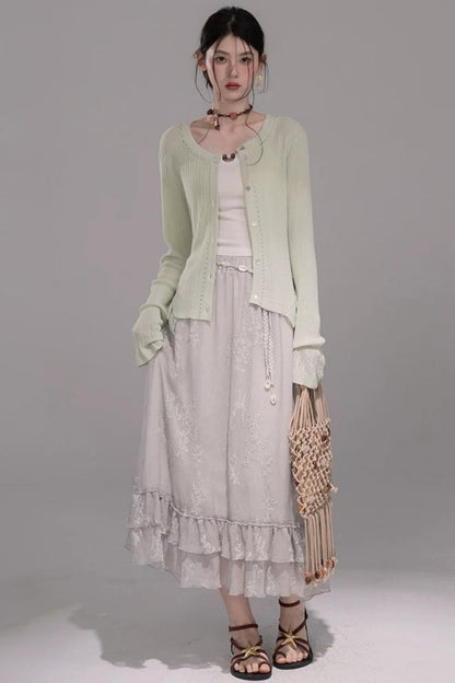 Embroidered Tea Green Blouse Set