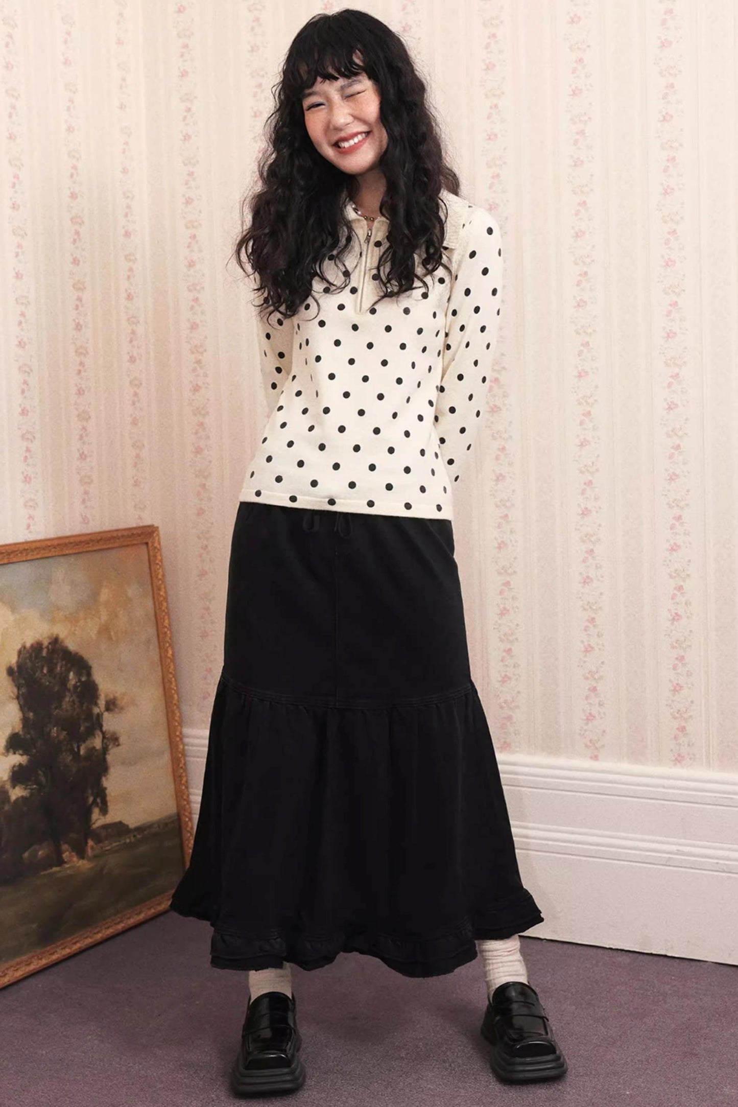 Slim Polka Dot Knit Sweater
