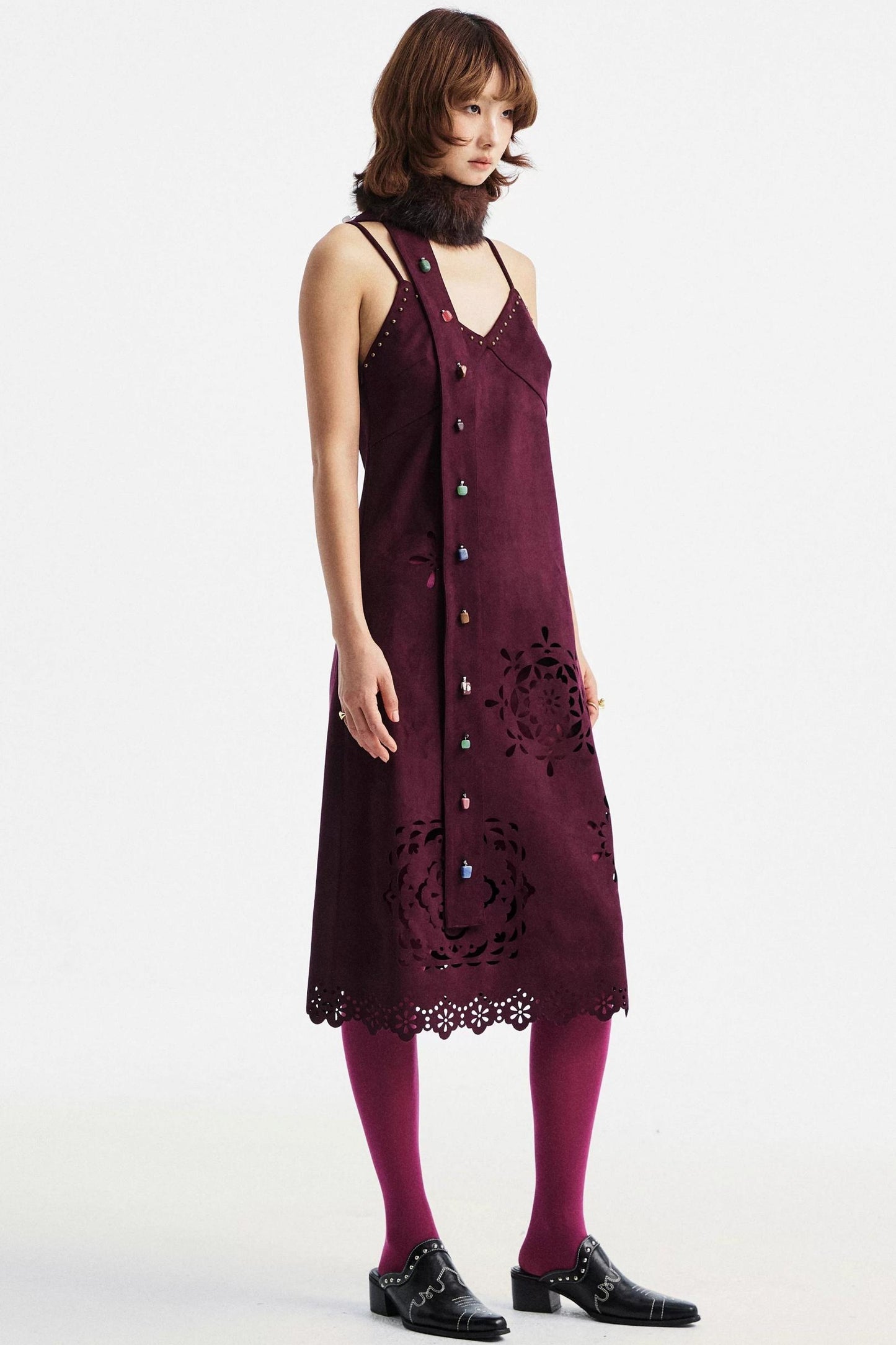 Two-Tone Lace Suede Dress