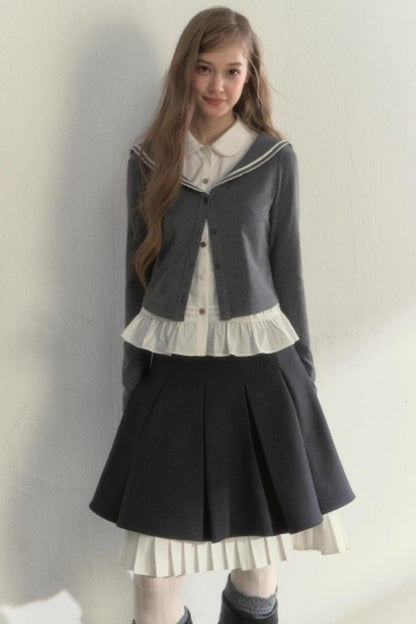 Navy Collar Spliced Top Set-Up