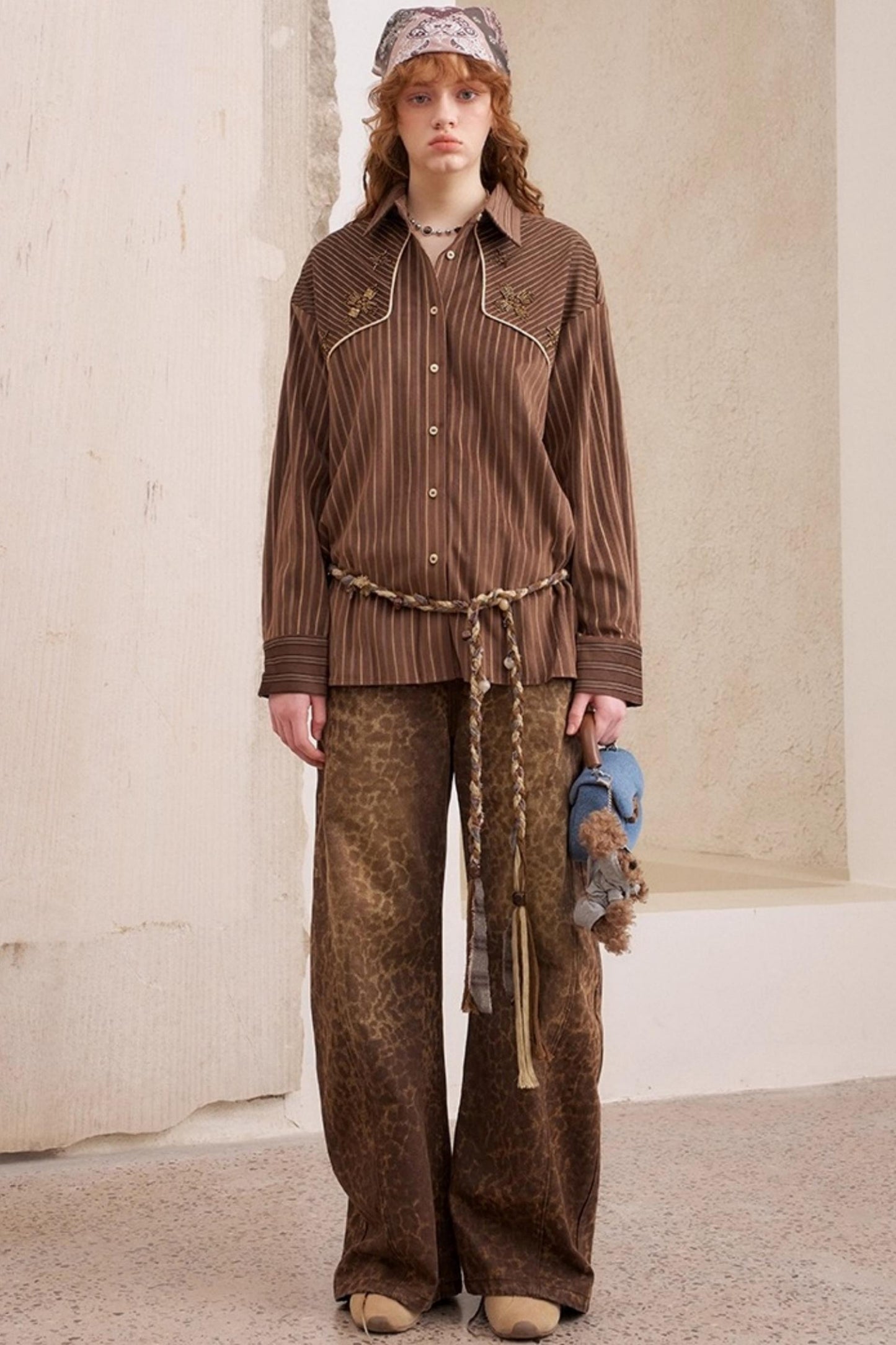 Suede Beaded Embroidered Shirt