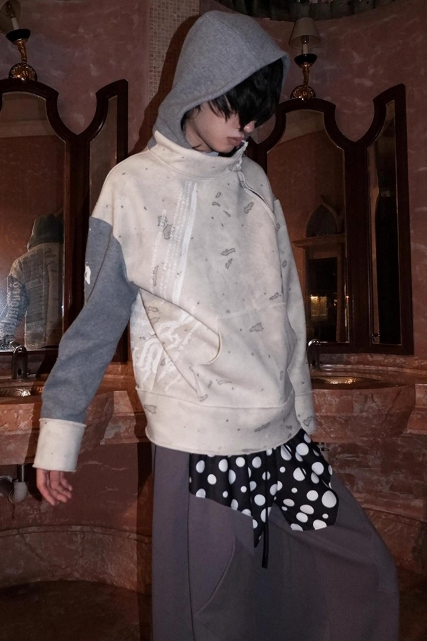 Multi-Waisted Polka Dot Wide-Leg Pants