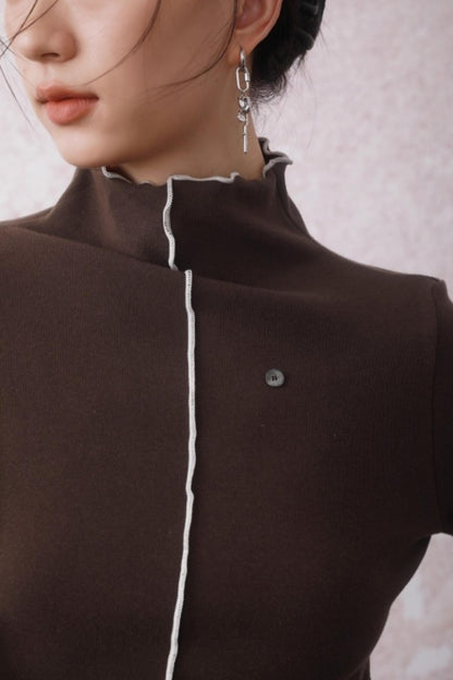 Cocoa Brown Half-Turtleneck Top