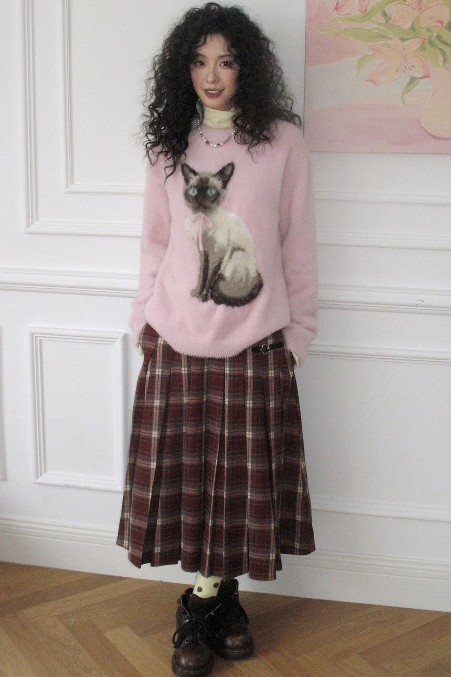 Pink Cat Imitation Mink Sweater