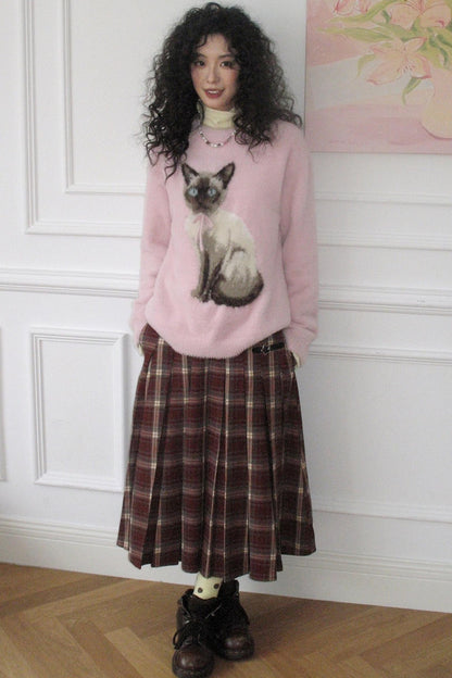 Pink Cat Imitation Mink Sweater