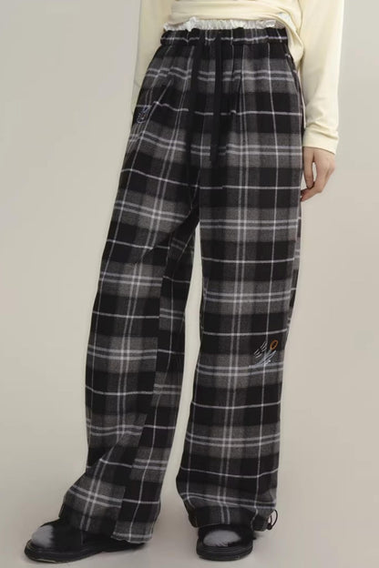 Bestickte Wollhose mit Karomuster