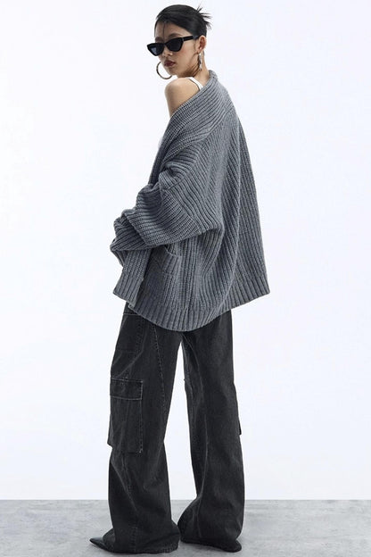 Lazy Style Large Pocket Knitted Cardigan
