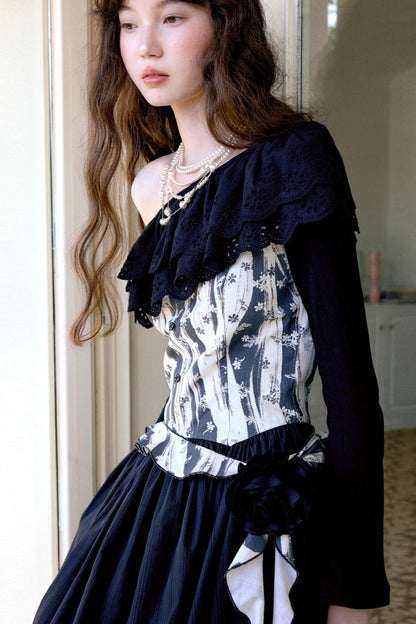 Vintage Shoulder Flower Bud Dress