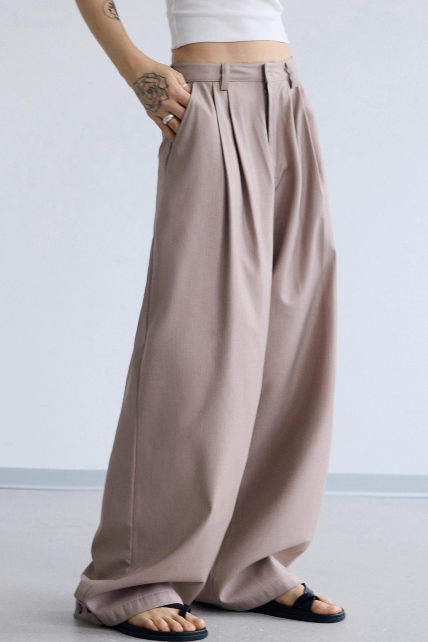 Lotus Root Pink Striped Wide-Leg Pants