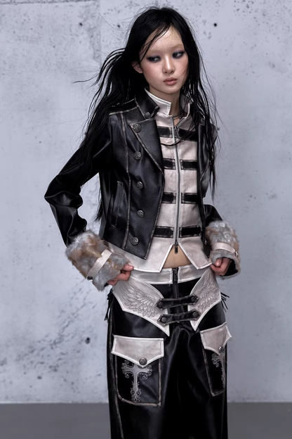 Street Punk Lederjacke im Used-Look