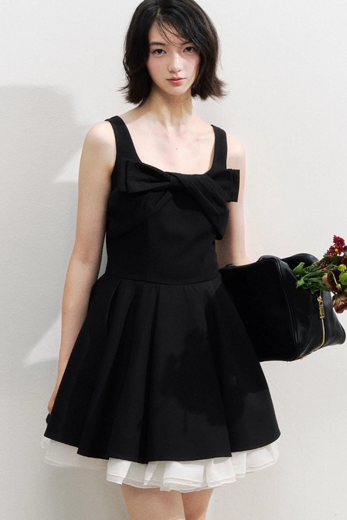 Black Bow Puffy Dress