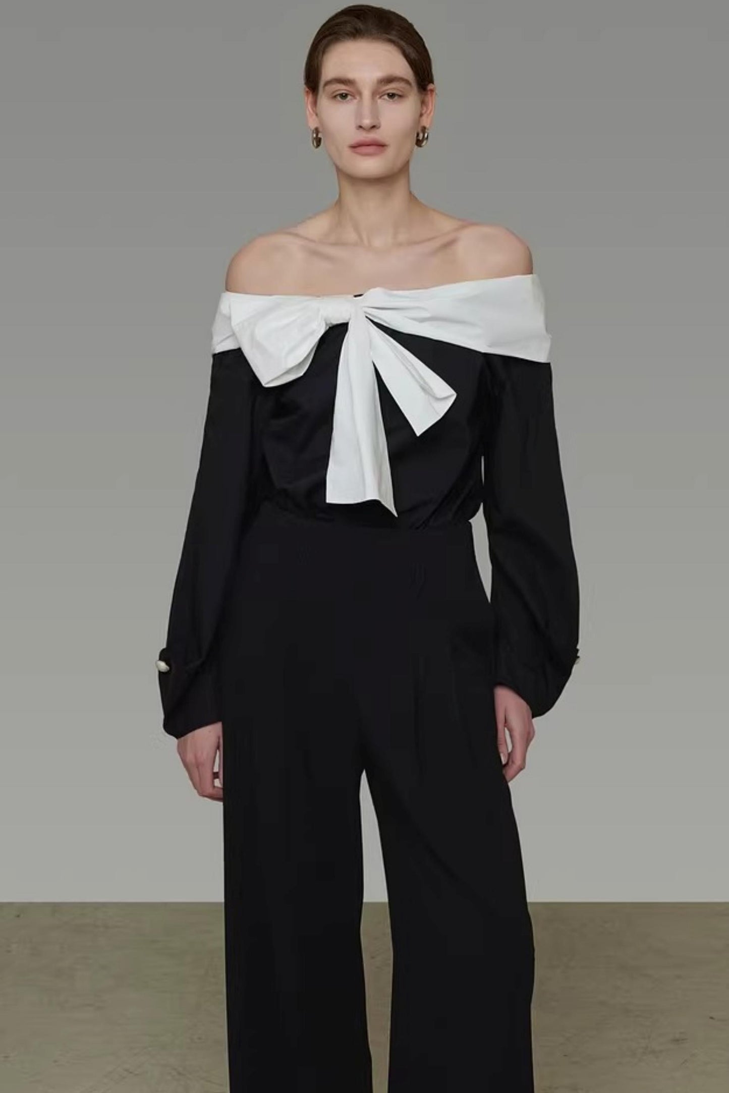 Color-Blocked Off-Shoulder Shirt