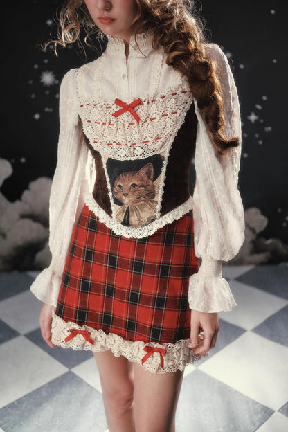 Sweet and Spicy Fishbone Corset Plaid Skirt Set-Up