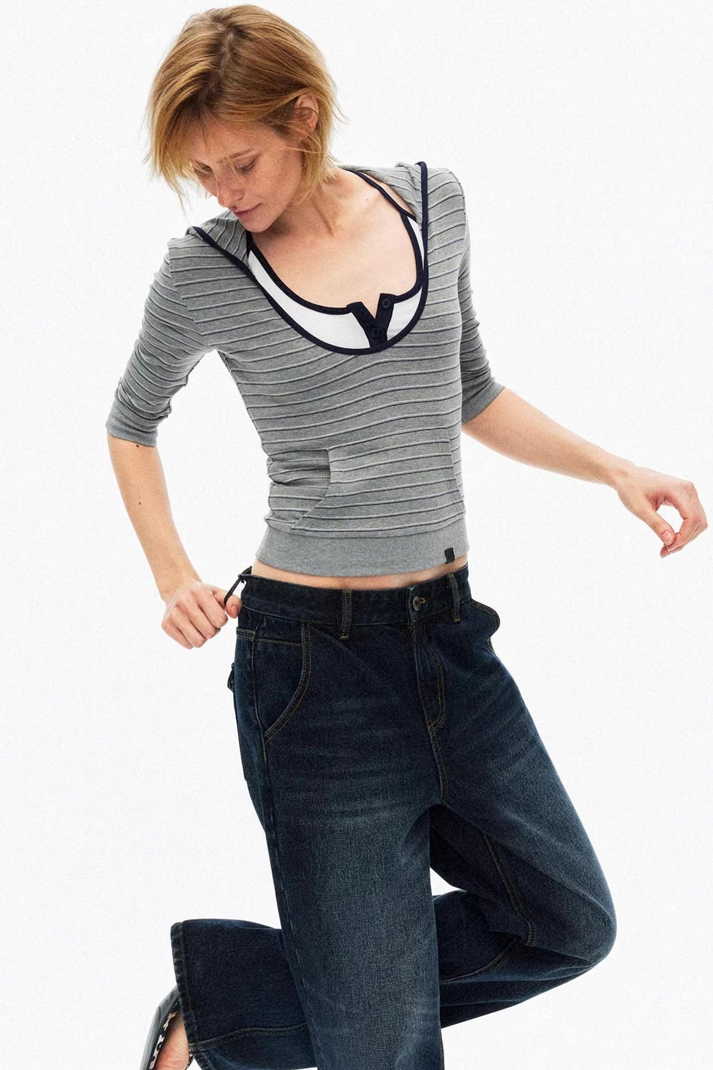 Color-Blocked Hooded Knit Top