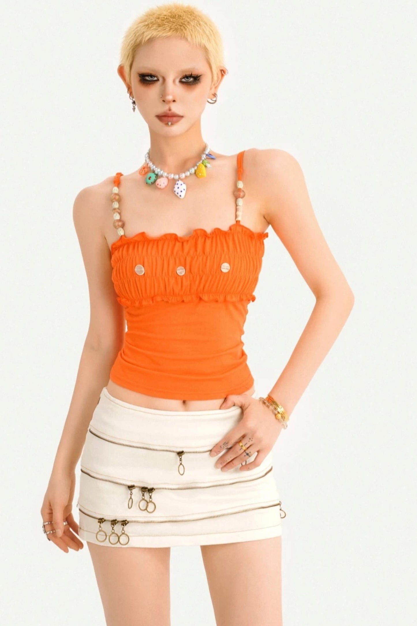 Dopamine Orange Beaded Camisole