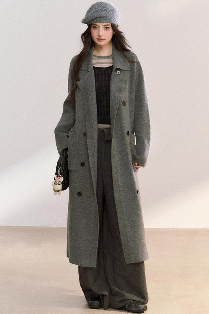 Elegant Knitted Double-Breasted Coat