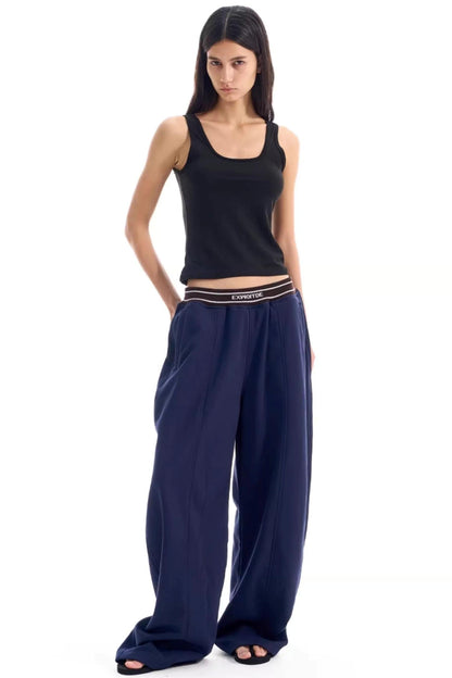 Contrast Ribbed Wide-Leg Pants