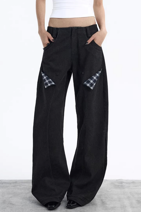 Deconstructed Matte Black Plaid Pants