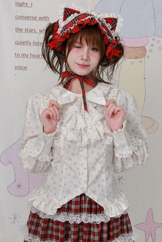 Retro Cute White Floral Top & Scarf Set