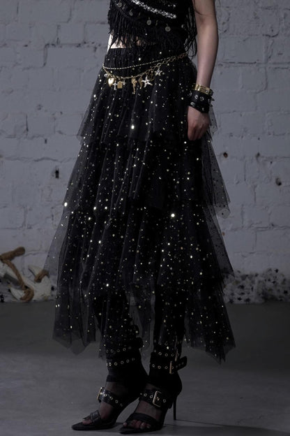 Fairycore Star Tiered Mesh Skirt