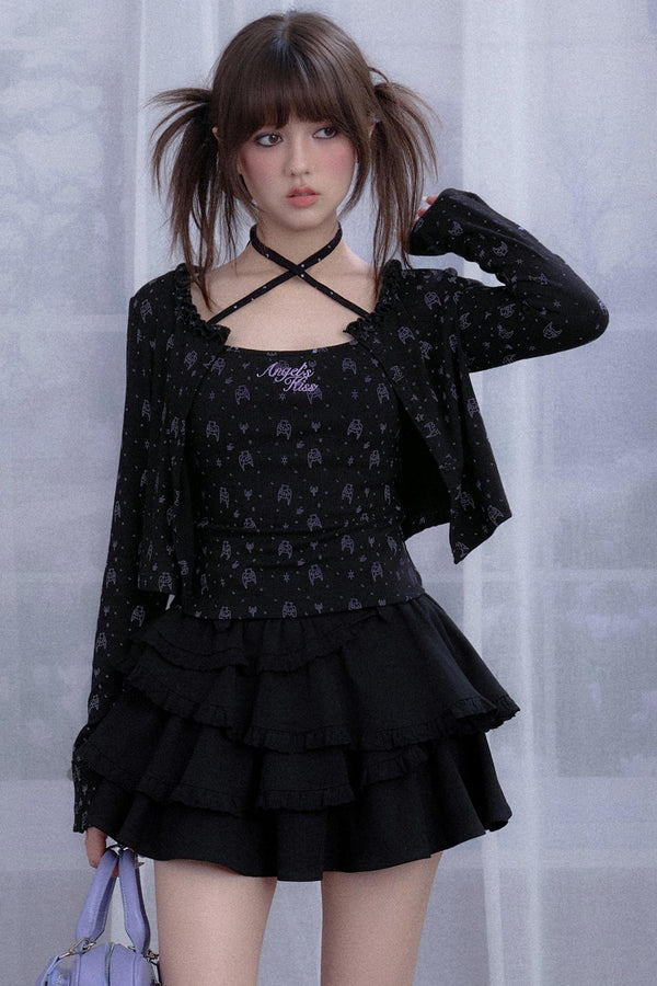 Angel Black & White Bear Print Cardigan Set-Up