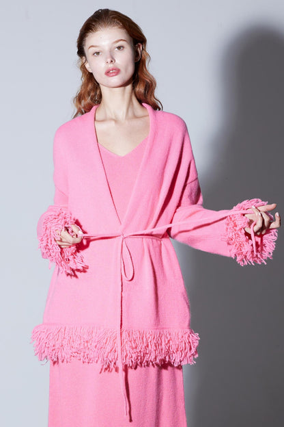 Fringe Wool Dress & Cardigan Set-Up