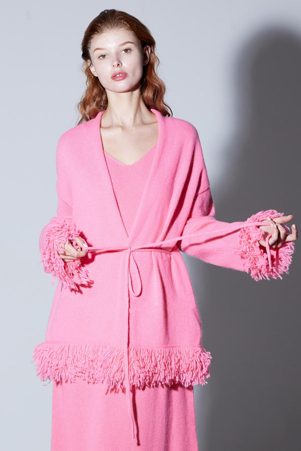 Fringe Wool Dress & Cardigan Set-Up