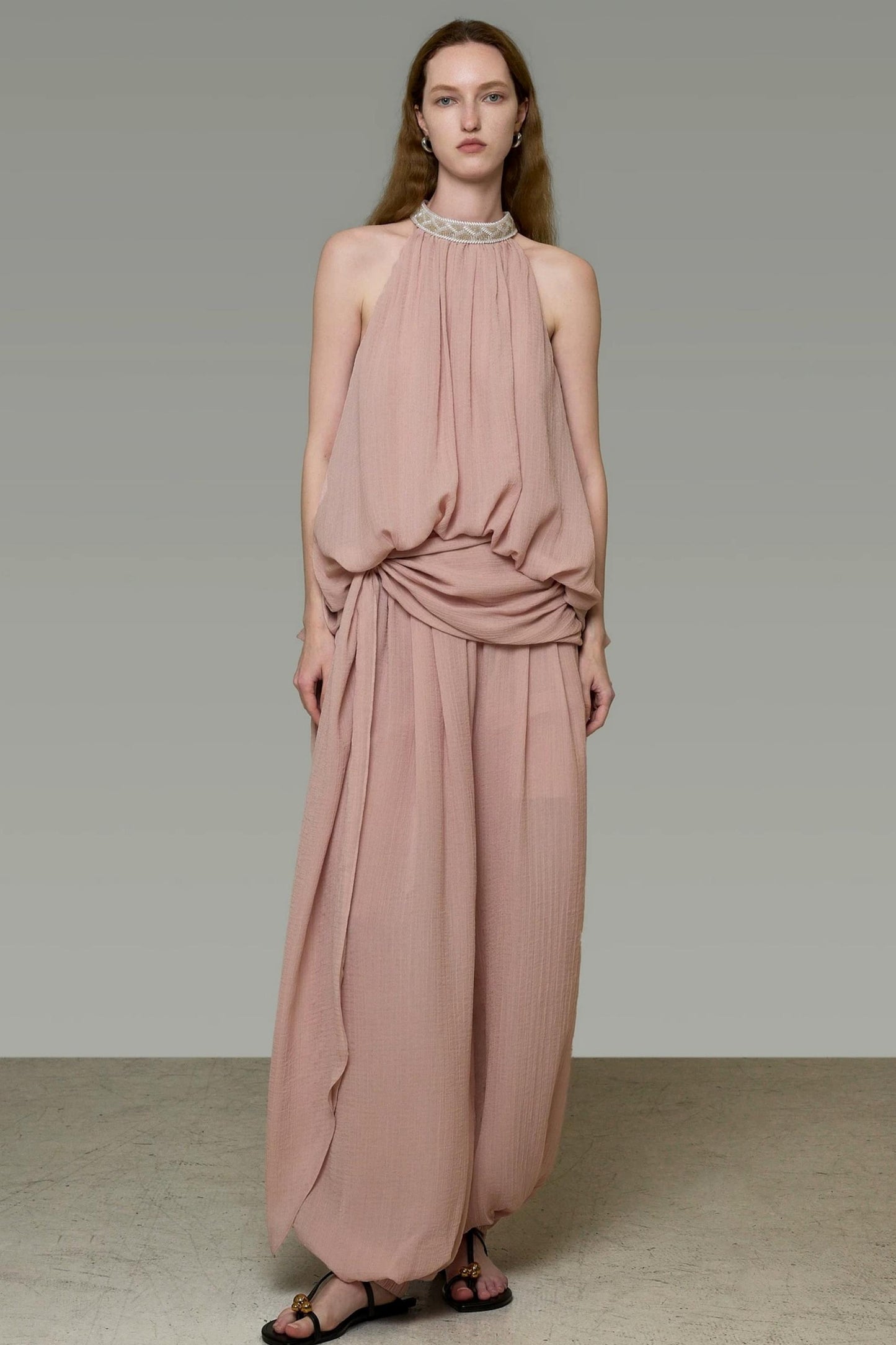 Pink High-Waisted Lantern Pants