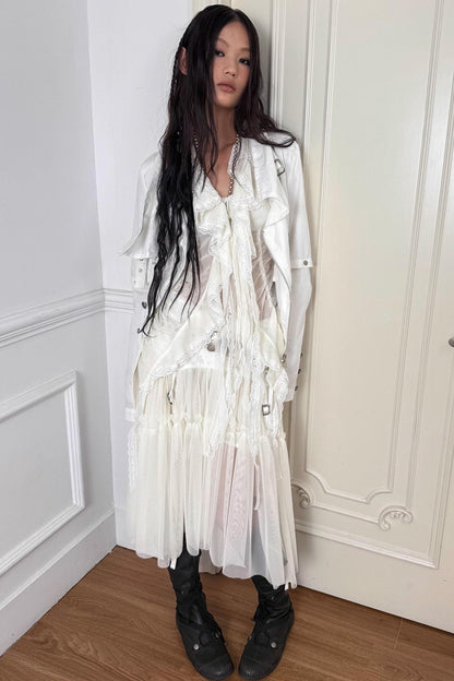 Lace Jacquard Pleated Cake Layered Skirt