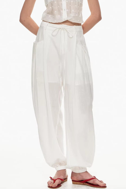 White Lyocell Linen Pants