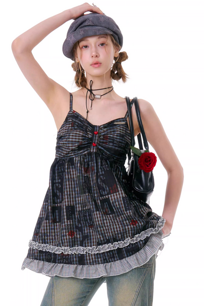 Retro Plaid Lace Dress