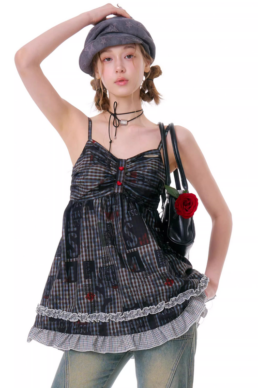 Retro Plaid Lace Dress