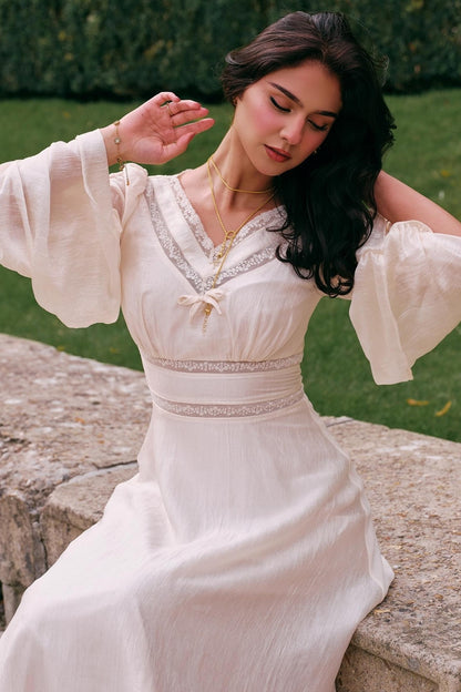 French court style V-Neck Satin Dress