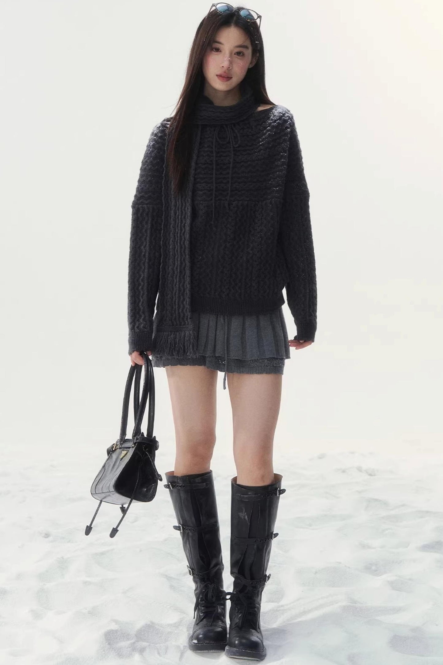 Vintage Off-Shoulder Knit Sweater