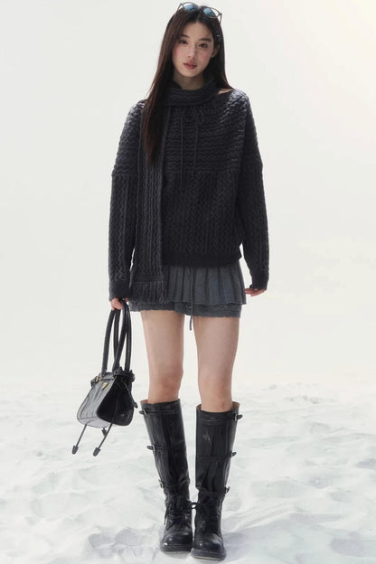 Vintage Off-Shoulder Knit Sweater