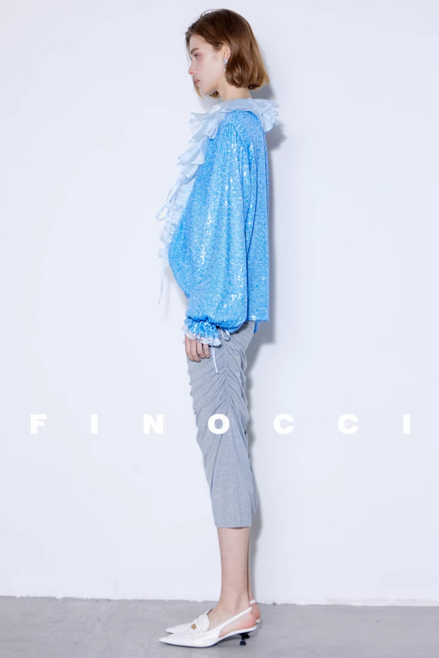 Silk Sequin Ruffle Blouse