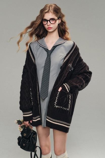 Embroidered Oversized Warm Sweater Jacket