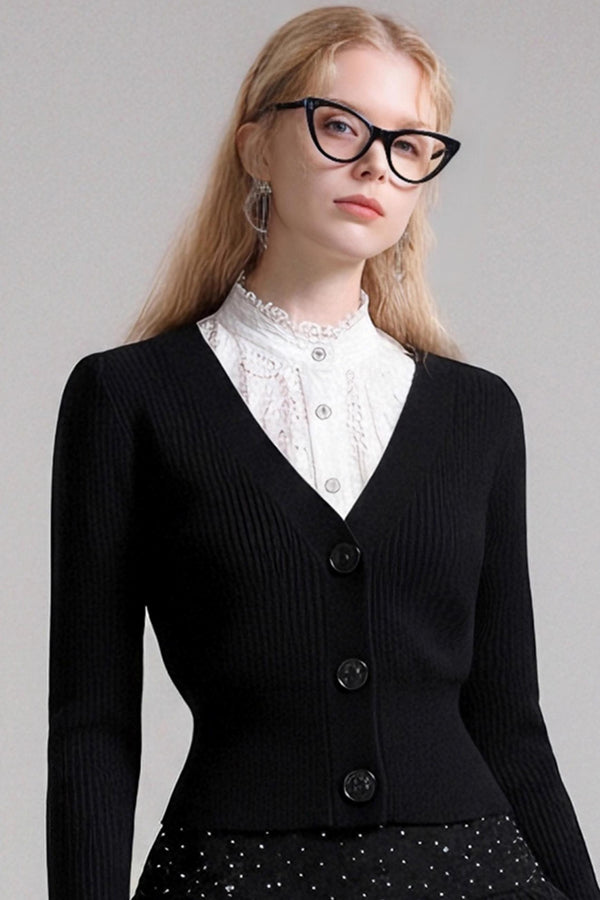 Autumn V-Neck Knitted Cardigan Skirt Set-Up