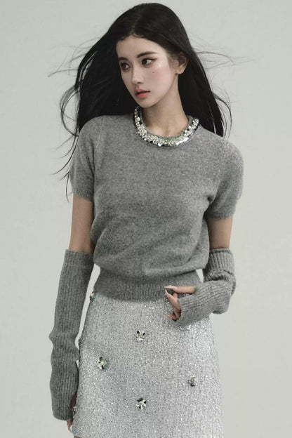 Slim Fit Short-Sleeve Knit Top