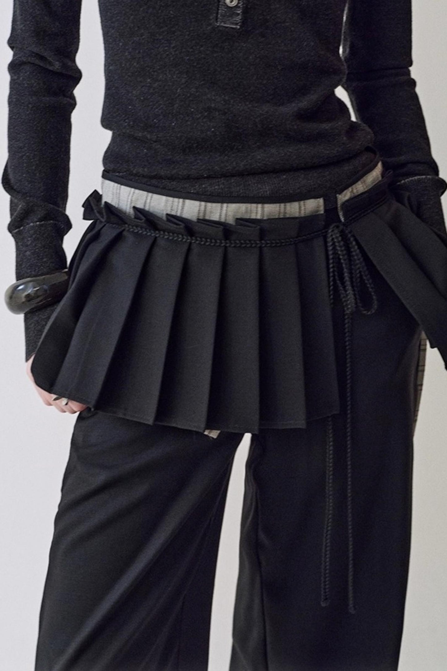 Pleated Wide-Leg Curtain Pants