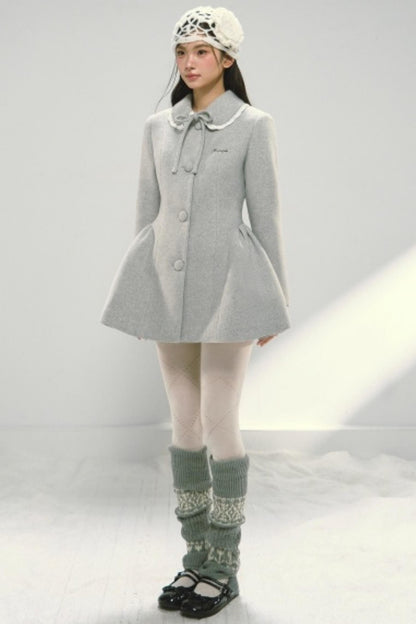 Light Gray Bow Woolen Coat