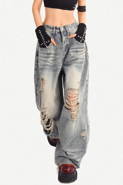 American Retro Ripped Denim Pants