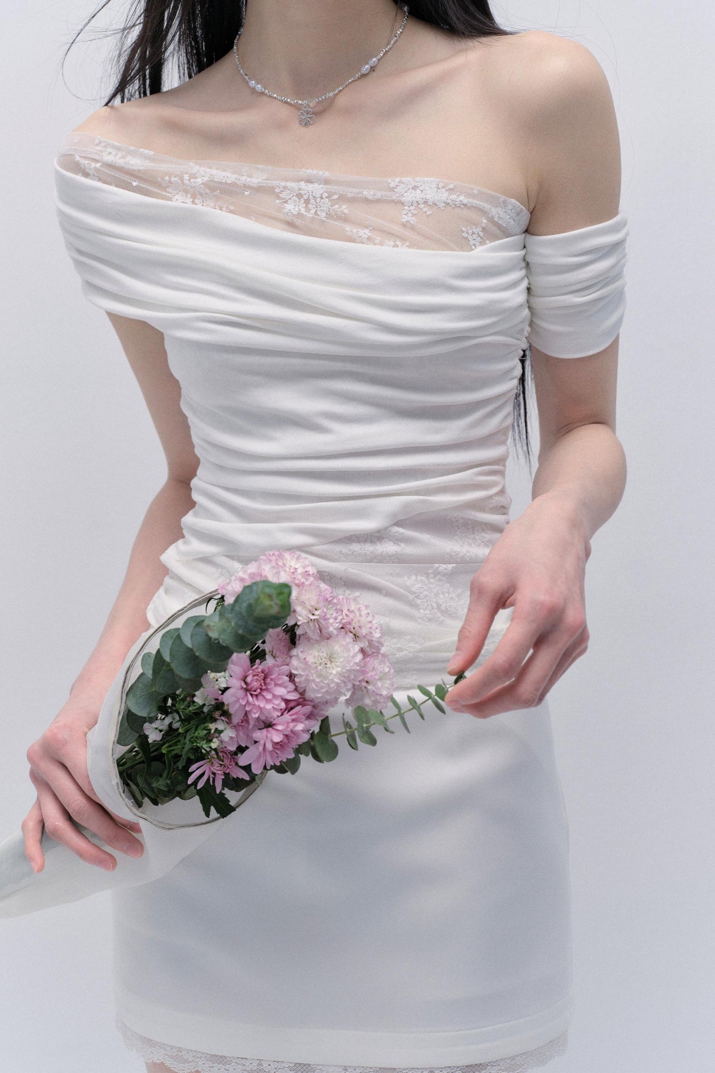 Lace Slash One-Shoulder Spring Skirt Set-Up