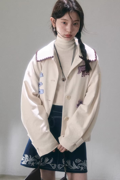 Horse Embroidery Linen Jacket Set