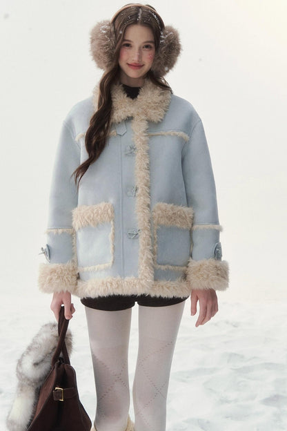 Pink and Blue Reversible Fur Coat