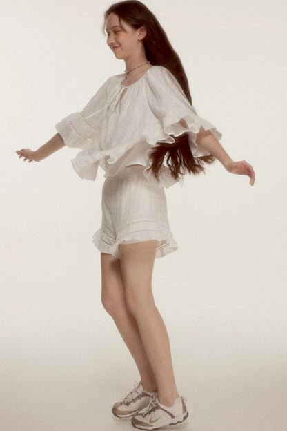 Noisy Flowers Embroidered Shirt Shorts Set-Up