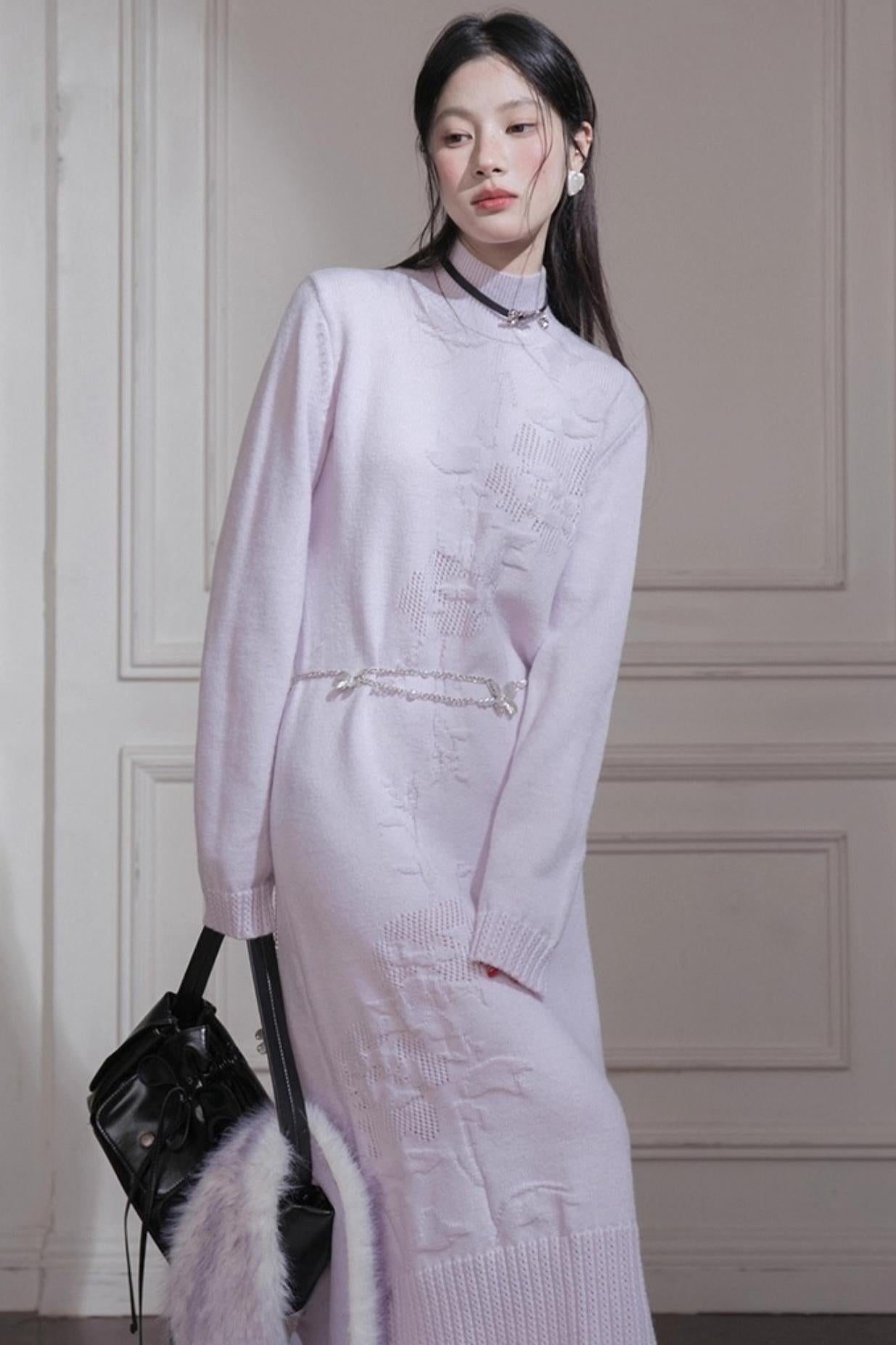 Light Purple Embossed Wool Dress