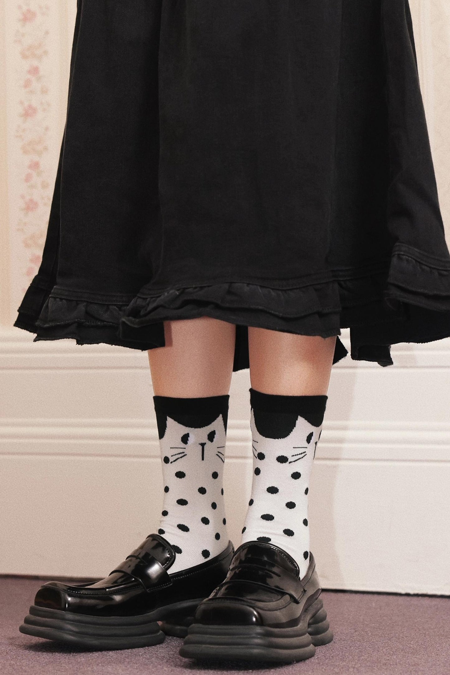 White Polka Dot Kitten Socks
