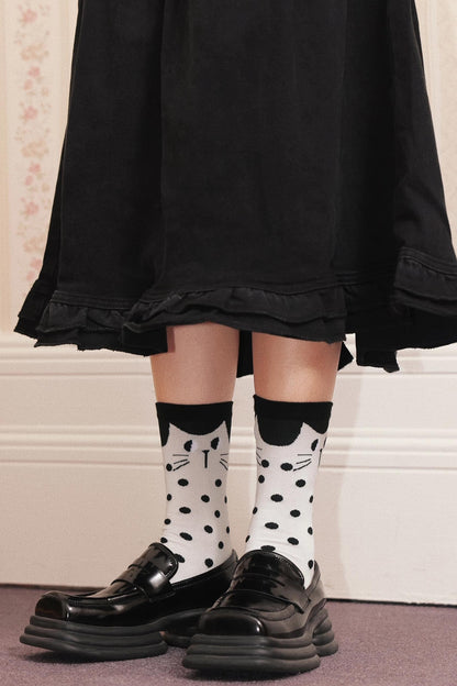 White Polka Dot Kitten Socks