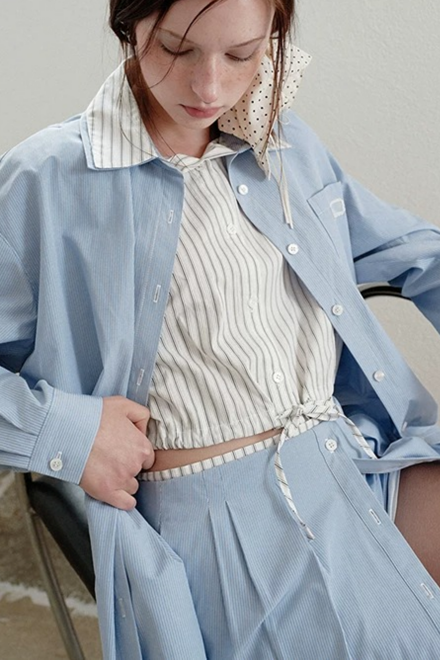 Blue Striped Lace Blouse Set-Up